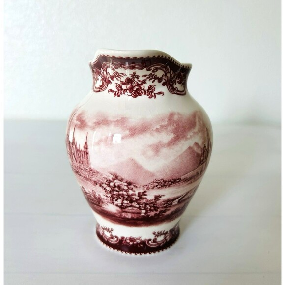 Vintage Red Transferware Creamer & Sugar Bowl Set w/Lid Victorian Ironstone - Picture 5 of 14